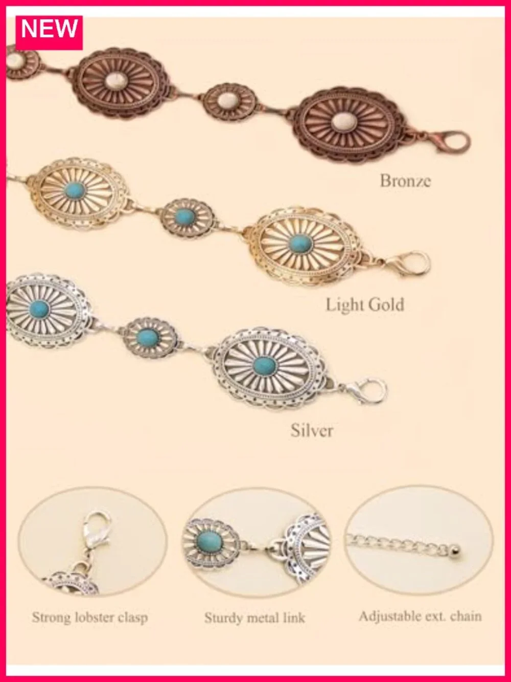 Western Metal Concho Belt with Turquoise Stones for Dresses Jeans